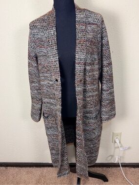 J. Jill Women’s Size Medium Long Open-Front Multicolor Knit Cardigan Sweater
